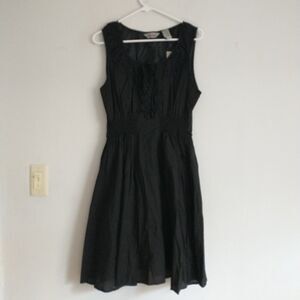 Stephanie Rogers Dress XL/M*Black Cotton Ruffle Elastic Waist Ties Buttons New